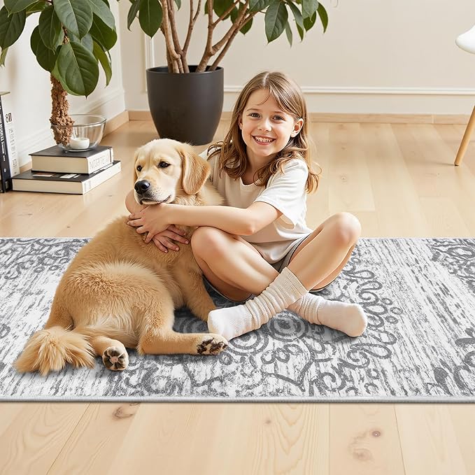 HEBE Hallway Runner Rug 3'x20' Washable Vintage Distressed Area Rugs Non Slip Laundry Rug Runner Boho Floor Carpet Runners for Hallways Entryway Laundry Room Kitchen Bathroom