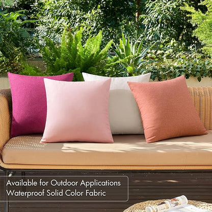 MIULEE Pack of 4 Decorative Outdoor Throw Pillow Covers Linen Waterproof Pillow Covers Spring Valentine Farmhouse Cushion Cases for Patio Garden Tent Balcony Couch Sofa 16x16 inch Pink