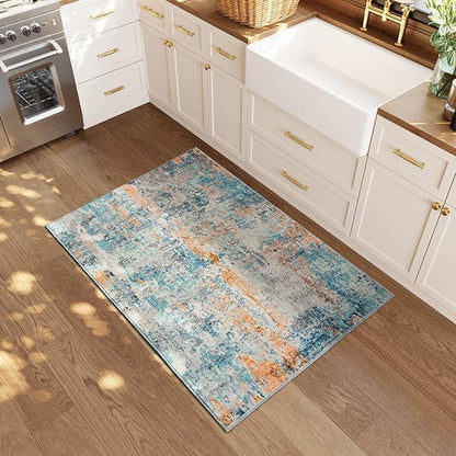 Entrance Rugs Indoor 2x3 Blue Entry Rug Washable Abstract Small Area Rug Non-Slip Low Pile Throw Rugs for Entryway, Kitchen Floor, Front Door Indoor Door Mat, Bathroom, Bedroom Bedside