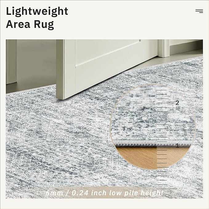 10x14 Area Rugs for Living Room, Non Slip Machine Washable Vintage Rugs, Low Pile Lightweight Large Rug for Bedroom, Dining Room, Home Office Grey