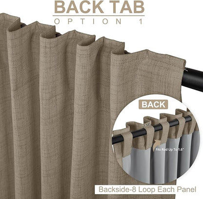 100% Blackout Shield Linen Blackout Curtains for Bedroom 96 Inches Long, Back Tab/Rod Pocket Living Room Drapes, Thermal Insulated Blackout Curtains 2 Panels Set, 50" W x 96" L, Plaza Taupe
