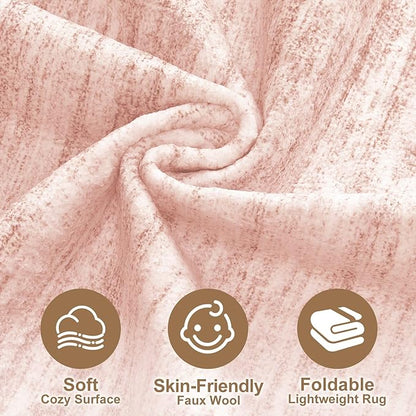 Nakagishi 5x8 Area Rugs Living Room: Washable Large Vintage Rug Neutral Non-Slip Soft Stain Resistant Indoor Carpet for Bedroom Nursery Dining Room Office Playroom - Pink-01