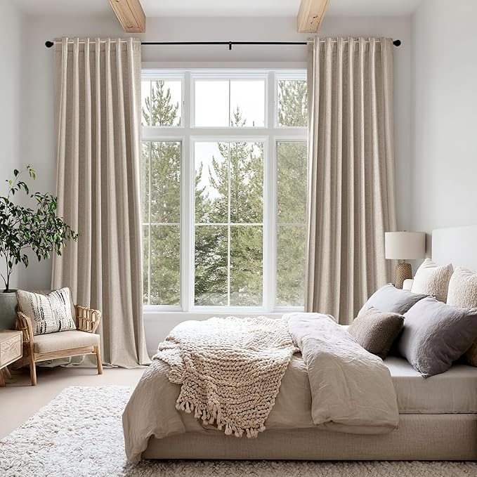 MIULEE 100% Blackout Linen Curtains for Bedroom, Taupe Solid Luxury Decor Thermal Insulation Room Darkening Drapes for Living Room Nursery Back Tab Rod Pocket 42 x 90 Inches, 2 Panels