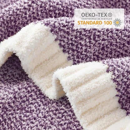 Snuggle Sac Super Soft Purple Blanket Reversible Twin Size for Bed and Sofa, Warm Cozy Knit Blankets Fuzzy Plush, Heather Purple, 60x80 inches