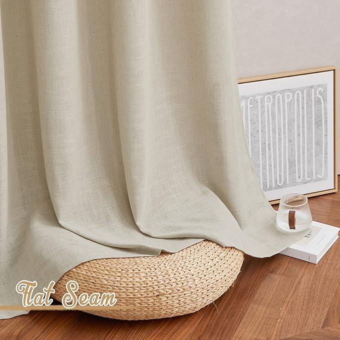 NICETOWN Linen Curtains 108 inch Length 2 Panels, Grommet Semi Sheer Linen Blend Luxury Window Drapes Privacy with Light Filtering for Bedroom/Living Room, Taupe, W52 x L108