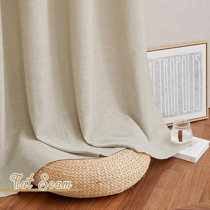 NICETOWN Linen Curtains 108 inch Length 2 Panels, Grommet Semi Sheer Linen Blend Luxury Window Drapes Privacy with Light Filtering for Bedroom/Living Room, Taupe, W52 x L108