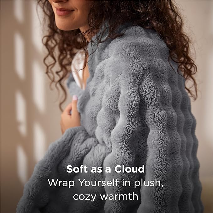 Bedsure 3D Fleece Bubble Blanket for Couch - GentleSoft Grey Throw Blanket for Sofa Bed Room Decor - Luxury Soft Cozy Gifts for Kids, Lightweight, All Seasons, Grey, 50"×60"