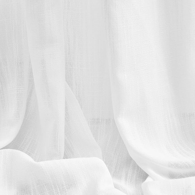 MYSKY HOME Patio White Curtains for Sliding Door, Living Room Curtains & Drapes Soft Cotton Farmhouse Window Treatments 90 inch Length 2 Panels Set Linen Look Semi Sheer Draperies, 50" W x 90" L