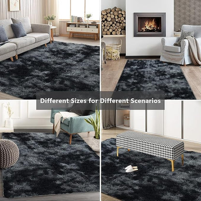 9X12 Large Area Rugs for Living Room Bedroom,Big Shag Rug for Bedroom Dorm,Soft Fluffy Indoor Carpet Nursery Rugs for Kids Girls Room Home Decor(Mottling Black, 9X12 Feet)