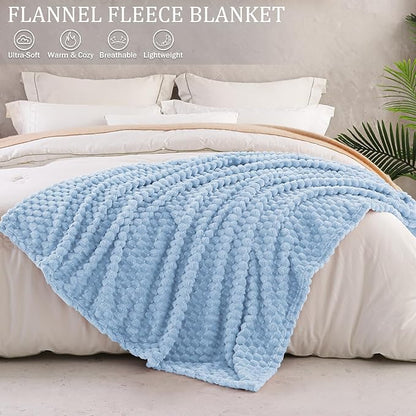 Exclusivo Mezcla Fleece Queen Blanket for Bed, Extra Large Fuzzy Stone Blue Bed Blankets, Soft Cozy Plush Sofa Throws for All Seasons, 90x90 Inches