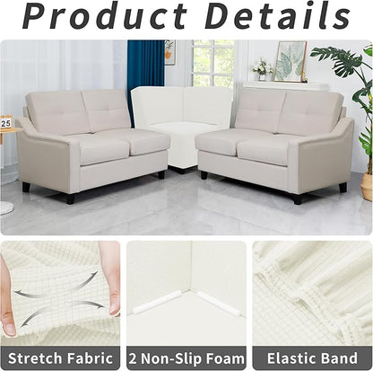 Easy-Going Stretch Sectional Corner Sofa Slipcover 1-Piece Couch Sofa Cover Furniture Protector Soft with Elastic Bottom for Kids, Pet, Spandex Jacquard Fabric Cream