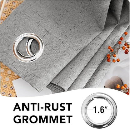 H.VERSAILTEX Linen Curtains 100% Blackout Curtains for Bedroom 102 inch Long Full Light Blocking Nature Linen Blended Window Curtains for Living Room Nickel Grommet (2 Panels, Dove Gray)