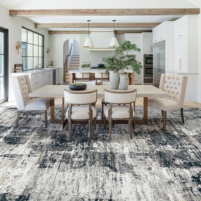 9x12 Area Rug for Living Room, Washable Modern Abstract Large Area Rug Neutral Soft Non Slip Kids Rug Stain Resistant Indoor Carpet for Bedroom Dining Room Playroom Office(BlackGrey, 9'x12')