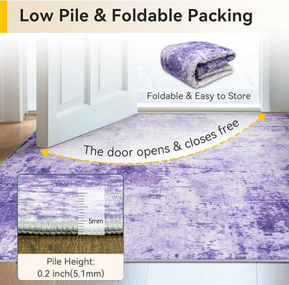 Washable Area Rugs 10'x14 Non-Slip Modern Abstract Soft for Living Room Entryway Bedroom Nursery, Print Pattern, Purple Gray Pink White