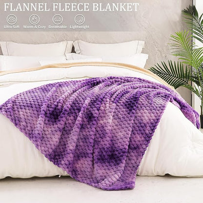 Exclusivo Mezcla Fleece Twin Blanket for Bed, Extra Large Fuzzy Tie-dye Purple Bed Blankets, Soft Cozy Plush Sofa Throws for All Seasons, 90x66 Inches
