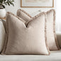 MIULEE Decorative Throw Pillow Covers Neutral Linen Fringe Throw Pillows Set of 2 Natural Linen Boho Farmhouse Cushion Covers with Tassels for Couch Sofa Bed Spring Home Decor 26x26 Inch