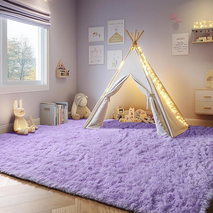 ONASAR Purple Area Rugs for Bedroom Living Room, Fluffy 4x6 Indoor Bedside Floor Throw Rug, Soft Plush Shaggy Carpet for Nursery Kids Girls Boys Teen Dorm Home Office Decor Aesthetic