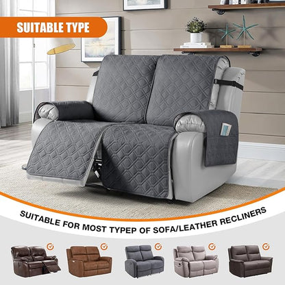 VANSOFY Waterproof Recliner Couch Covers, Sofa Covers 1-Piece Washable Reclining Sofa Cover Non-Slip Furniture Protector with Elastic Straps Pocket for Dogs, Pets(Dark Gray,Oversized 2 Seater)