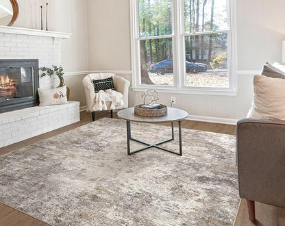 UERMEI Square Area Rugs : Washable 8x8 Neutral Modern Abstract Carpet for Living Room Bedroom - Soft Floor Mat with Non Slip Backing for Kitchen Nursery Dorms Farmhouse Home Decor - Brown Grey