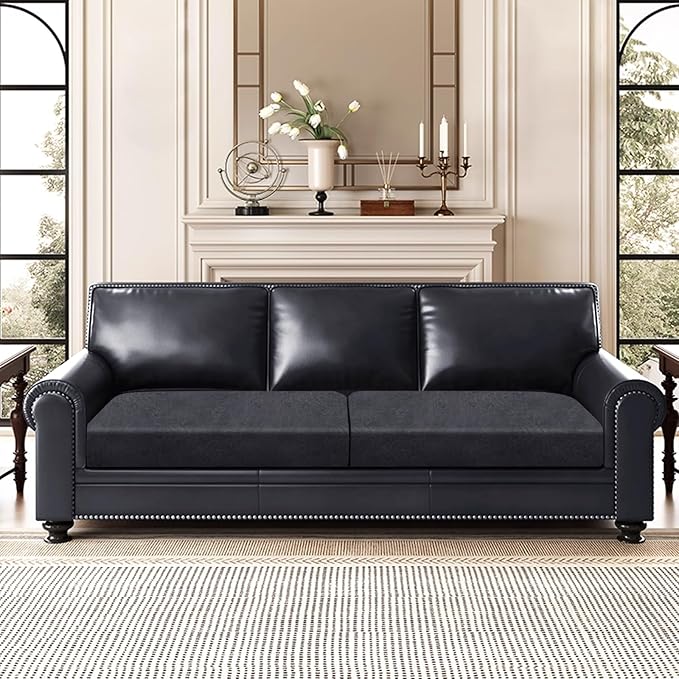 Leather Look Couch Cushion Covers Sofa Seat Slipcovers Sets Couches Furniture Protector for Sectional Armchair Loveseat Pets Kids Stretch Spandex Fabric (2 Cushion Sofa, Dark Grey)