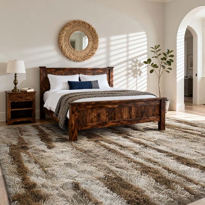4x6 Ft Shag Area Rug for Bedroom Living Room, Tie-Dyed Ultra Soft Fluffy Furry Rugs for Indoor Floor, Aesthetic Carpet for Kids Home Decor (Khaki)