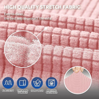 KEKUOU Stretch Sofa Cover Slipcover ，Couch Covers for 3 Cushion Couch Sofa pet Friendly (78"-94") Furniture Protector Sofa with Elastic Bottom for Kids,Dog, Jacquard Small Checked(Large,Dusty Pink)