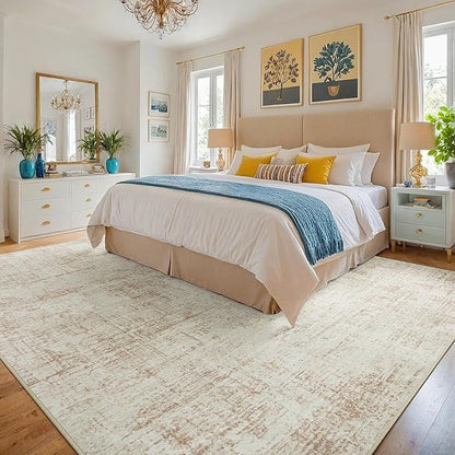 8x10 Area Rugs for Living Room Washable Rug: Anti-Skid Abstract Modern Living Room Rug Soft Thin Carpets Indoor Floor Non-Shedding Carpet for Bedroom Dining Farmhouse Nursery Home Office Beige White