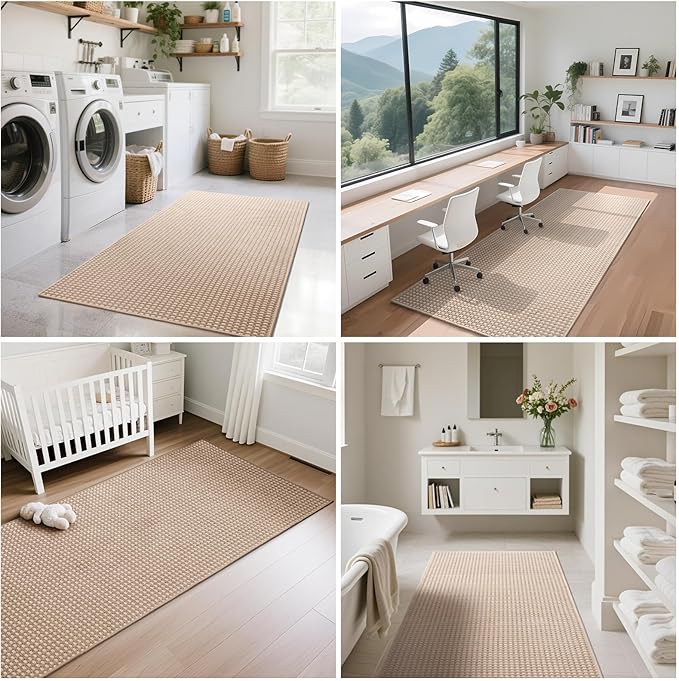 YDKGL Boho Washable Area Rugs 6x9 ft, Non Slip Area Rug for Living Room, Braided Office Rugs Bedroom Rug Woven Washable Indoor Floor Carpets for Office Dining Bedroom Living Room, Easy to Clean, Brown