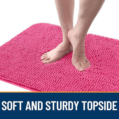 OLANLY Dog Door Mat for Muddy Paws 47x24, Absorbs Moisture and Dirt, Absorbent Non-Slip Washable Doormat, Quick Dry Chenille Mud Mat for Dogs, Entry Indoor Entryway Carpet for Inside Floor, Hot Pink
