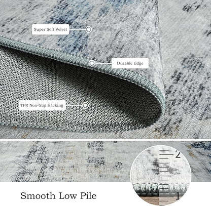 Toneed Abstract Area Rug Modern Washable Rug Soft Non Slip Rug Low Pile for Bedroom Living Room Dining Room Blue/White 3x5 Feet