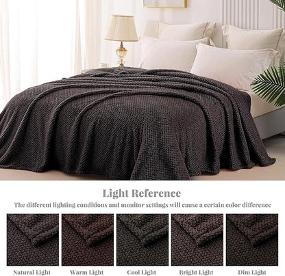 Whale Flotilla King Size Fuzzy Fleece Blanket, Fluffy Warm Soft Jacquard Bed Blankets for All Season, Lightweight and Cozy, 90x104 Inch, Coffee