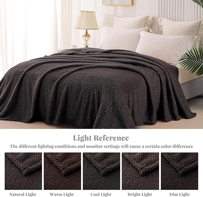 Whale Flotilla Queen Size Fuzzy Fleece Blanket, Fluffy Warm Soft Jacquard Bed Blankets for All Season, Lightweight and Cozy, 90x90 Inch, Coffee