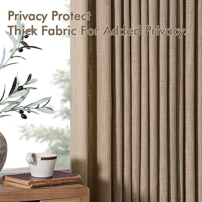 MIULEE Pinch Pleated Thick Linen Curtains 84 Inches Long 2 Panels for Living Room Bedroom, Memory Trained Pleat Drapes Back Tab Light Filtering Country Farmhouse Brown Burlap Curtains with Hooks&Rings