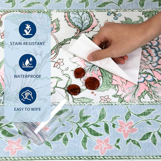 GarveeHome Blue Green Pink 2x3 Door Mat Indoor Rugs for Entryway Provence Small Botanical Grove Cottage core Washable Non-Slip Low-Pile Rug for Bedroom Bathroom Entrance TPE Backing