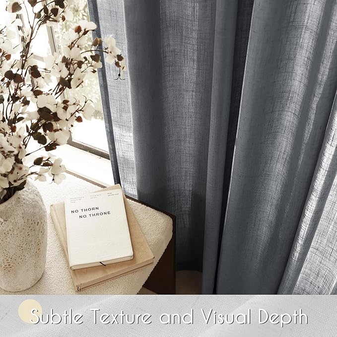 Dark Gray Curtains for Living Room Back Tab Modern Farmhouse Semi Sheer Gray Curtains 102 inches Long 2 Panels Set Muted Neutral Window Curtain for Dining Room Bedroom 52x102