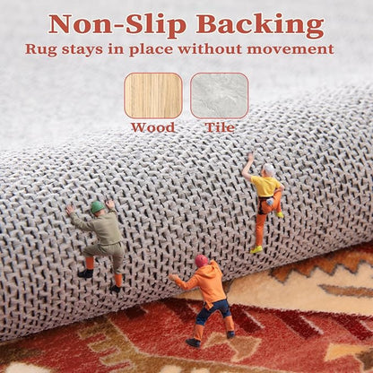 SERISSA 5x7 Boho Area Rug, Washable Non-Slip Rugs for Living Room, Large Red Rug Ultra Soft Vintage Oriental Print Distressed Carpet for Bedroom Dining Room Dorm Office Home Decor