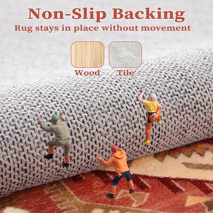 SERISSA Boho Rugs for Entryway, 2x3 Washable Non-Slip Entryway Rug Small Area Rug, Ultra Soft Oriental Vintage Red Low-Pile Indoor Door Mat Floor Carpet for Entrance Bedroom Kitchen Bathroom
