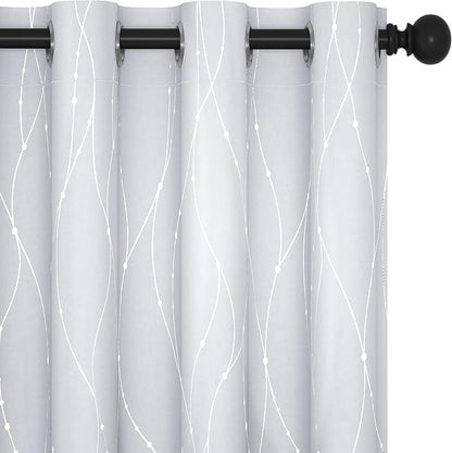 Deconovo Kitchen Curtains, Room Darkening Drapes, Thermal Insulated Soundproof Grommet Drape, Silver Wave Dots Print, 52 x 45 Inch, Machine Washable Window Panels for Small Windows Nursery, Set of 2