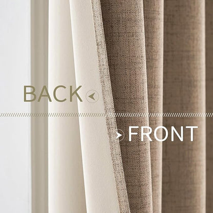 MIULEE 100% Blackout Linen Textured Curtains for Bedroom Solid Thermal Insulated Copper Brown Grommet Room Darkening Curtains & Drapes Luxury Decor for Living Room Nursery 52 x 120 Inch (2 Panels)