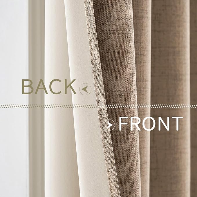 MIULEE 100% Blackout Linen Textured Curtains for Bedroom Solid Thermal Insulated Copper Brown Grommet Room Darkening Curtains & Drapes Luxury Decor for Living Room Nursery 62 x 84 Inch (2 Panels)