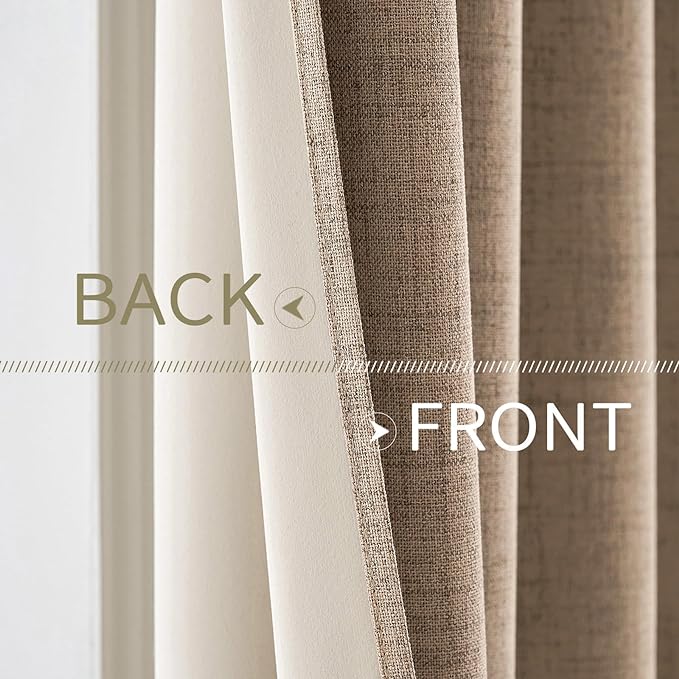 MIULEE 100% Blackout Linen Textured Curtains for Bedroom Solid Thermal Insulated Copper Brown Grommet Room Darkening Curtains & Drapes Luxury Decor for Living Room Nursery 52 x 90 Inch (2 Panels)
