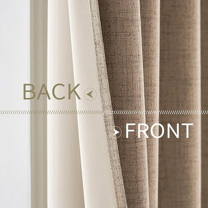 MIULEE 100% Blackout Linen Textured Curtains for Bedroom Solid Thermal Insulated Copper Brown Grommet Room Darkening Curtains & Drapes Luxury Decor for Living Room Nursery 52 x 90 Inch (2 Panels)