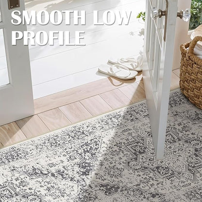 4x10 Washable Hallway Runner Rug - Wide Kitchen Runners Vintage Low Pile Carpet Soft Thin Floor Runner with Rubber Backing for Entryway Bedroom Living Room Home Decor (Distessed Grey)