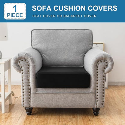 Couch Cover Stretch Velvet Sofa Cushion Cover 1-Piece - Elastic Washable Slipcover for Seat or Backrest, Couch Seat Covers for Sofas (Black)