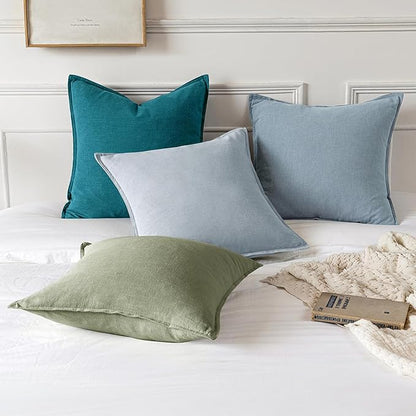 MIULEE Decorative Linen Pillow Covers 18x18 Inch Sage Green Boho Farmhouse Neutral Spring Couch Throw Pillows for Bed Pack of 2 Accent Modern Pillowcase Summer Sofa Livingroom Home Decor