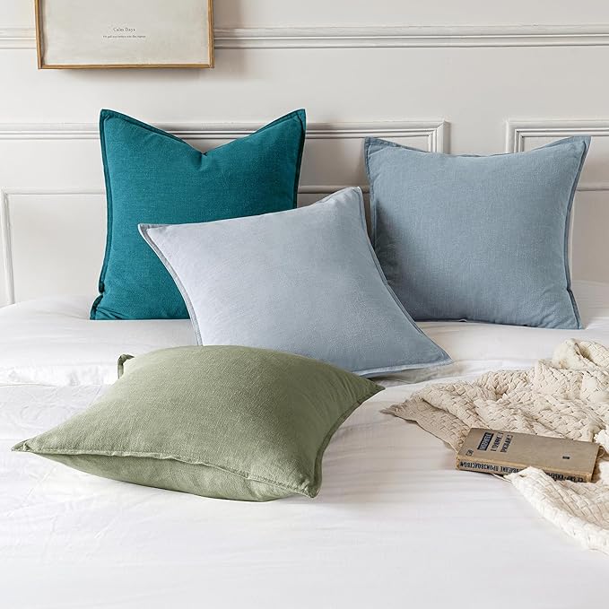 MIULEE Decorative Linen Pillow Covers 20x20 Inch Sage Green Boho Farmhouse Neutral Spring Couch Throw Pillows for Bed Pack of 2 Accent Modern Pillowcase Summer Sofa Livingroom Home Decor