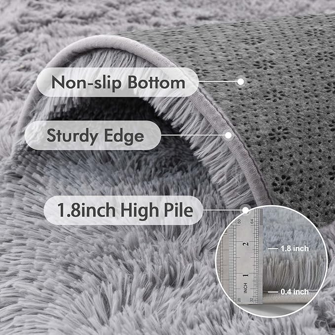 9x12 Ft Extra Large Shag Rugs for Living Room, Ultra Soft Fluffy Furry Area Rugs for Bedroom Indoor Floor, Aesthetic Carpet for Kids Home Decor (Light Grey)