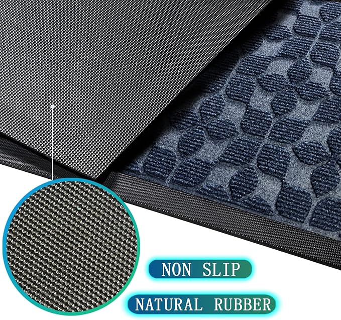 Bulijojo Sturdy Front Entrance Doormats,Durable Heavy Duty Welcome Mat,Thick Absorbent Natural Rubber Non Slip Mat,Easy Clean Entryway Mat Geometric Blue 23"x35"