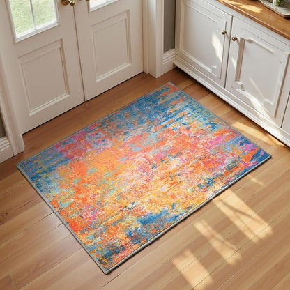 Entrance Rugs Indoor 2x3 Colorful Entry Rug Washable Abstract Rainbow Small Area Rug Non-Slip Low Pile Throw Rugs for Entryway, Kitchen Floor, Front Door Indoor Door Mat, Bathroom, Bedroom Bedside