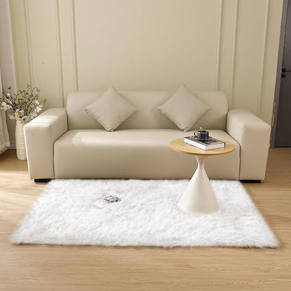 ORINOVA White Shag Washable Area Rugs for Living Room Faux Sheepskin Fuzzy Fur Rug for Bedroom Nursery Rug 3x5 Teen Room Décor Boho